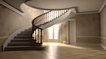 Hall with staircase 3d render (ai generated)