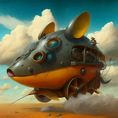 Keuken foto achterwand Schilderkunst A mechanical vehicle, an illustration of a surreal vehicle in the shape of a mouse. Generative AI