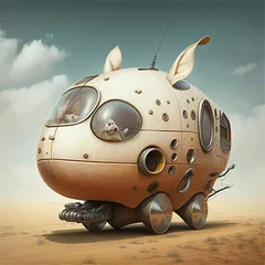 Fotobehang Schilderkunst A mechanical vehicle, an illustration of a surreal vehicle in the shape of a mouse. Generative AI