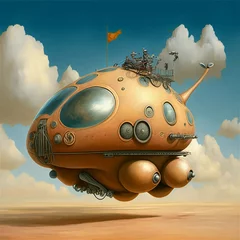 Fotobehang Schilderkunst . A mechanical vehicle, an illustration of a surreal vehicle in the shape of a mouse. Generative AI