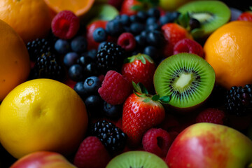Naklejka na ściany i meble Various fresh fruits arranged at the market