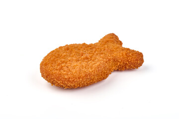 Breaded chicken nuggets, isolated on white background.