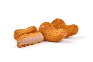 Crispy chicken nuggets, isolated on white background.