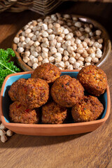 Cooking of healthy vegetarian food, tasty chick pea falafels