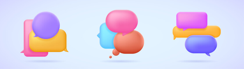 Obraz premium Chat bubble composition, message icon with blank space for text, empty dialogue 3d vector icon collection. Three-dimensional vector illustration set for web site, banner, landing page.