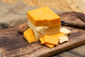 British cheeses collection, Scottish coloured and English matured cheddar cheeses