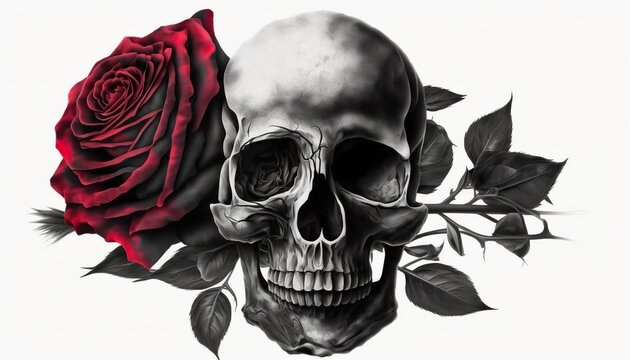 skull rose tatoo . Creative illustration. (Ai Generate)
