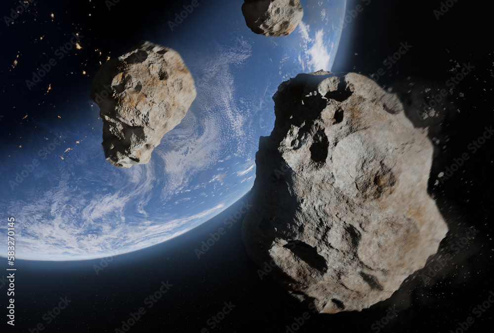 Sticker blue earth and asteroids in the space. view of planet earth from space. elements of this image furni