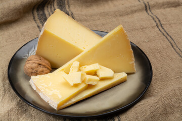 Swiss cheese collection, gruyere cheese made from unpasteurized cow's milk