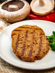 Tasty vegetarian burgers made from healthy quinoa, basil, portobello champignon and shiitake mushrooms