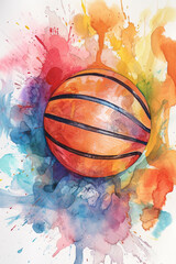 Abstract watercolor basketball ball on white background Generative AI