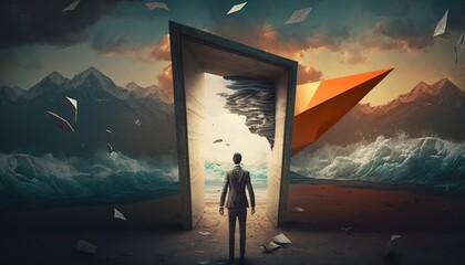 Success ambition concept surreal painting . Creative illustration. (Ai Generate)