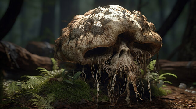 Dented Monster Skull In Forest