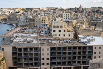 Vittoriosa (Birgu) , Three Cities, Malta. View on the island of Vittoriosa from the Fort St. Angelo