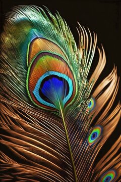 Close up of a peacock feather. Generative AI