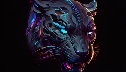 Black Panther with Glowing Blue Eyes on Dark Background