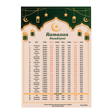 Ramadan Imsakiye, Mengen BOLU, Ramadan Calendar 2023