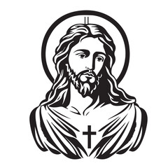 Jesus Christ. Hand drawn vector illustration. Black silhouette svg of Jesus, laser cutting cnc. - obrazy, fototapety, plakaty
