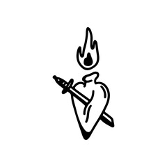 vector doodle illustration of a sword piercing a heart