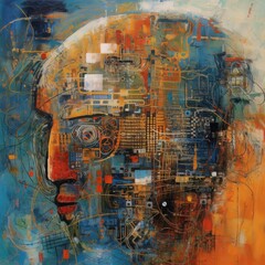 Naklejka na ściany i meble Abstract background depicting contemplation of technology. Generative AI