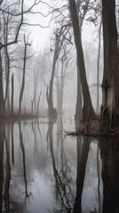 Mystical Serenity - A Foggy Lake Scene, Generative AI