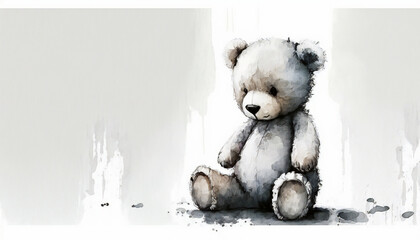 Teddy bear, toy ,doll, isolated on white background - watercolor style illustration background by Generative Ai