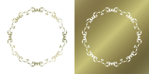 素材_フレームのセット_ゴールドの豪華な雰囲気の飾り枠。シンプルで高級感のある囲みのデザイン。文字無し