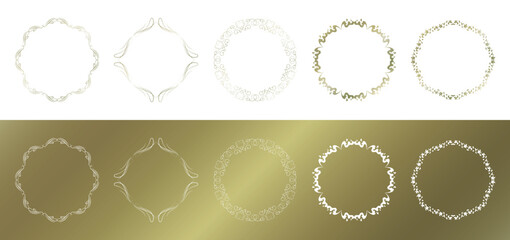 素材_フレームのセット_ゴールドの豪華な雰囲気の飾り枠。シンプルで高級感のある囲みのデザイン。文字無し