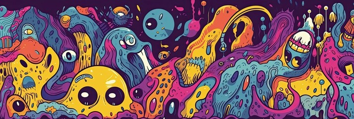 Naklejka premium Doodle Monsters: Playful Pastel Cartoons on a Minimalistic Background. Generative AI.