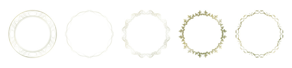 素材_フレームのセット_ゴールドの豪華な雰囲気の飾り枠。シンプルで高級感のある囲みのデザイン。文字無し