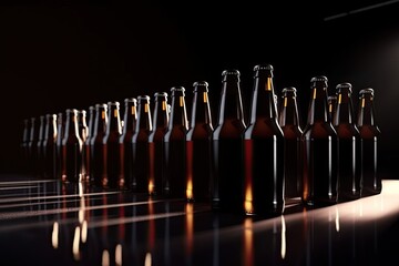 Brown Glass Beer Bottles at Modern Brewery Production Line Conveyor Belts. Generative AI.