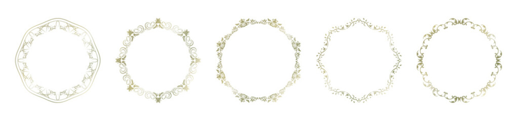 素材_フレームのセット_ゴールドの豪華な雰囲気の飾り枠。シンプルで高級感のある囲みのデザイン。文字無し