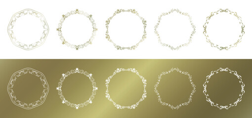 素材_フレームのセット_ゴールドの豪華な雰囲気の飾り枠。シンプルで高級感のある囲みのデザイン。文字無し