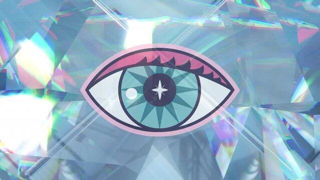 Animation of eye icon over glowing crystals
