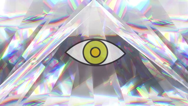 Animation of eye icon moving over glowing crystals