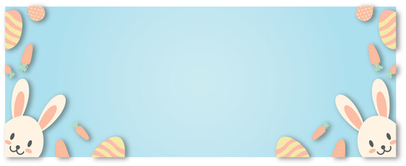 Happy Easter banner. Trendy Easter design with eggs, bunnys, in pastel colors. Modern minimal style. Horizontal poster, greeting card, header for website