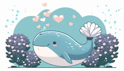Rucksack flat cute whale with flowers . Creative illustration. (Ai Generate) © Анастасия Птицова