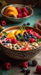 Fototapeta na wymiar Energize Your Day with a Vibrant and Colorful Smoothie Bowl, AI Generated
