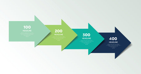 Four step arrow template for presentation. 4 steps options, elements, infographic.