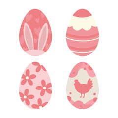 Set with Easter eggs. Vector set with pink painted Easter eggs. Cute pink easter eggs.