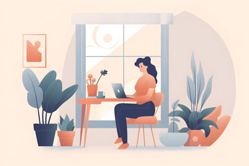 Person working remotely from home flat digital render
