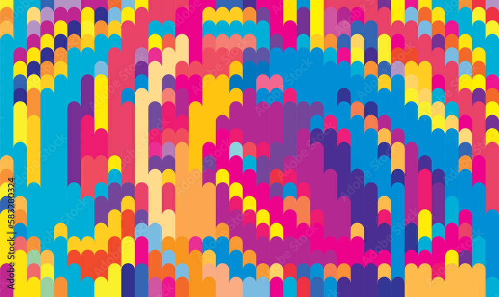 Poster Motley colorful background with multicolored rounded stripes. Particolored pattern