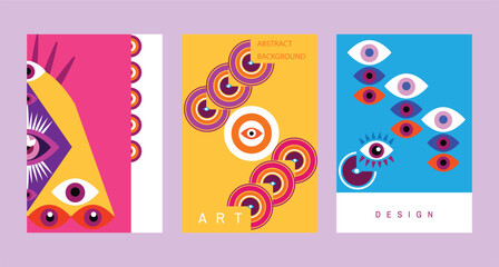 Modern abstract set cards esoteric eye , All-seeing eye Magic, occult symbol sign , sacred art Template design decor cover, poster, banner Vector graphic background illustration