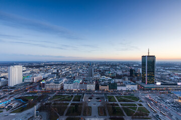 Panoramic view over Warsaw during sunset