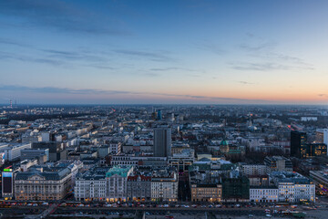 Fototapeta premium Panoramic view over Warsaw during sunset