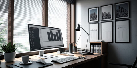 Trader at Work in Home Office - obrazy, fototapety, plakaty