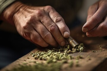 Grinding cannabis buds. Alternative medicine concept. Generative AI
