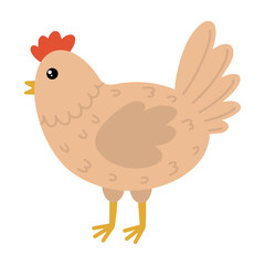 Illustration of a cartoon cute chicken. Easter chicken symbol. Vector illustration of a cartoon beige chicken.