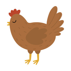 Illustration of a cartoon cute chicken. Easter chicken symbol. Vector illustration of cartoon brown chicken.