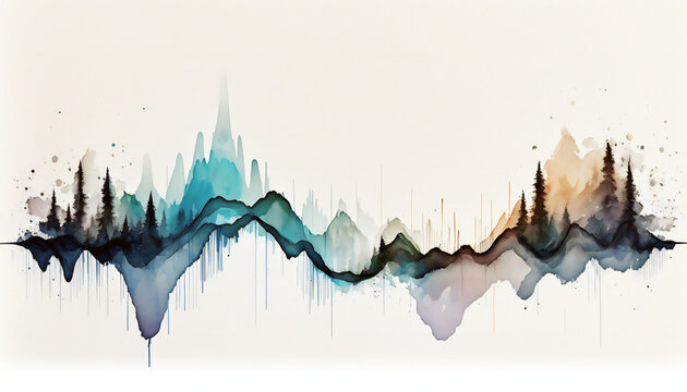 Colorful Music Waveform, isolated on white background - watercolor style illustration background by Generative Ai